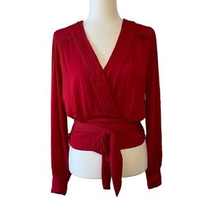 Anthropologie Tie Front Wrap Blouse Red NWOT